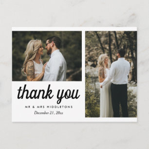 Carte Postale Script élégant du Merci mariage   Deux photos