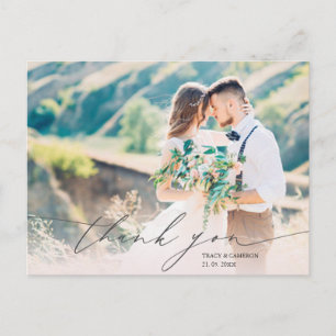 Carte Postale Script élégant Mariage photo personnalisé Merci