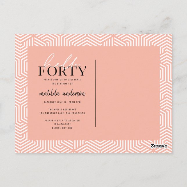 Carte Postale Script et géométrique 40e anniversaire (Dos)