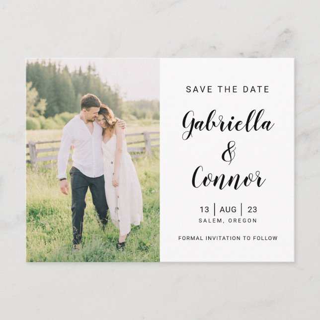 Carte Postale Script et photo Mariage simple Enregistrer la date (Devant)
