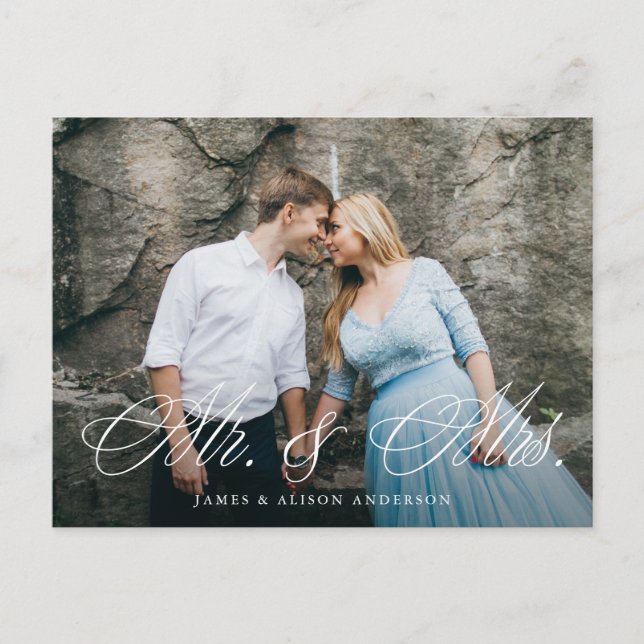 Carte Postale Script fantaisiste M. & Mme Mariage Elopement (Devant)