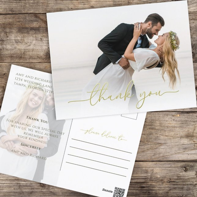 Carte Postale Script Gold Calligraphie moderne Simple Deux photo (Créateur téléchargé)