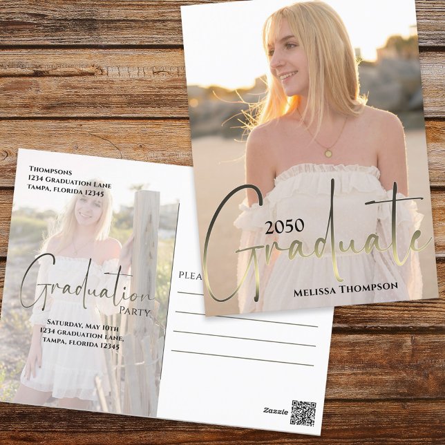 Carte Postale Script Gold Graduate noir deux Vellum photo budget (Créateur téléchargé)
