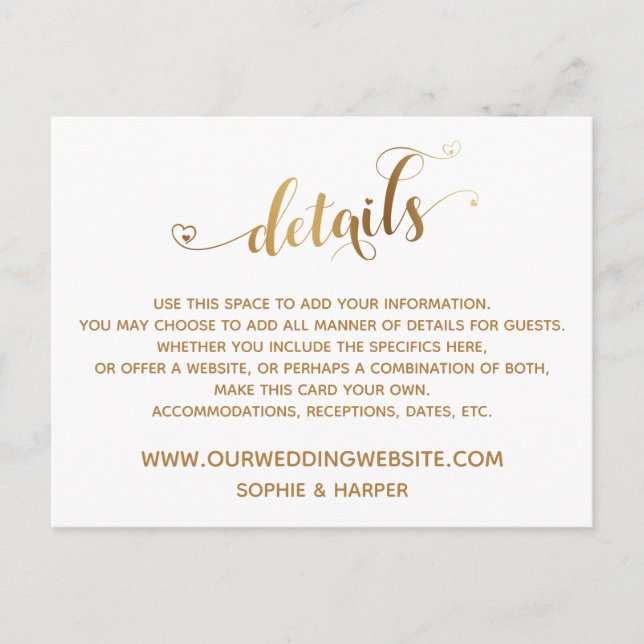 Carte Postale Script Gold Hearts, Diamonds Détails sur le blanc (Devant)