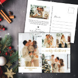 Carte Postale Script Gold moderne 5 Photo Collage Noël<br><div class="desc">Budget Minimaliste Élégant Script de calligraphie Or Collage Photo Cartes de Noël. Ce modèle festif, simple 5 (cinq) photo de carte de vacances dispose d'un joli collage photo (à l'avant 4 photo et à l'arrière 1 photo), un texte de bienvenue "Joyeux Noël" qui est écrit dans une belle main lettré...</div>