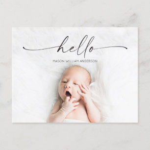 Carte Postale Script Hello Baby Faire-part de naissance photo