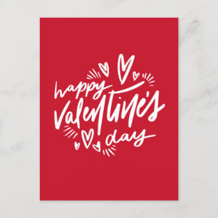 Carte Postale Script Heureuse Sainte-Valentin rouge et blanc