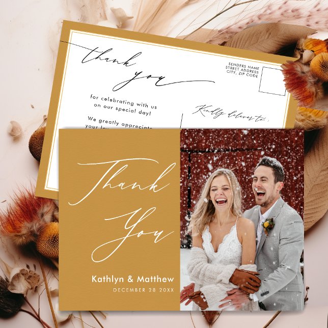 Carte Postale Script Honey Gold Elegant Mariage moderne Merci (Créateur téléchargé)