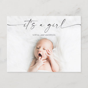 Carte Postale Script It's A Girl Baby Faire-part de naissance Ph