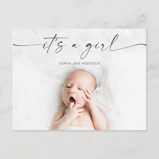 Carte Postale Script It's A Girl Baby Faire-part de naissance Ph (Devant)