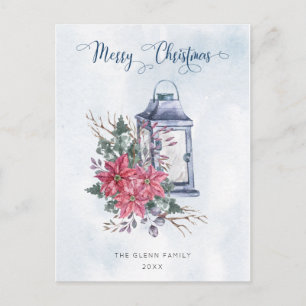 Carte Postale Script Joyeux Noël avec poinsettias aquarelle