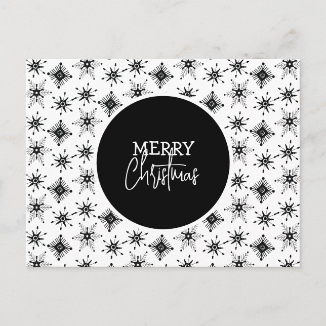 Carte Postale Script Joyeux Noël Motif Flocons de Neige Noirs (Devant)