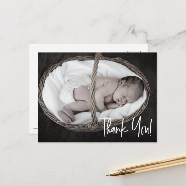 Carte Postale Script manuscrit Baby Boy baby shower photo (Devant/Arrière en situation)
