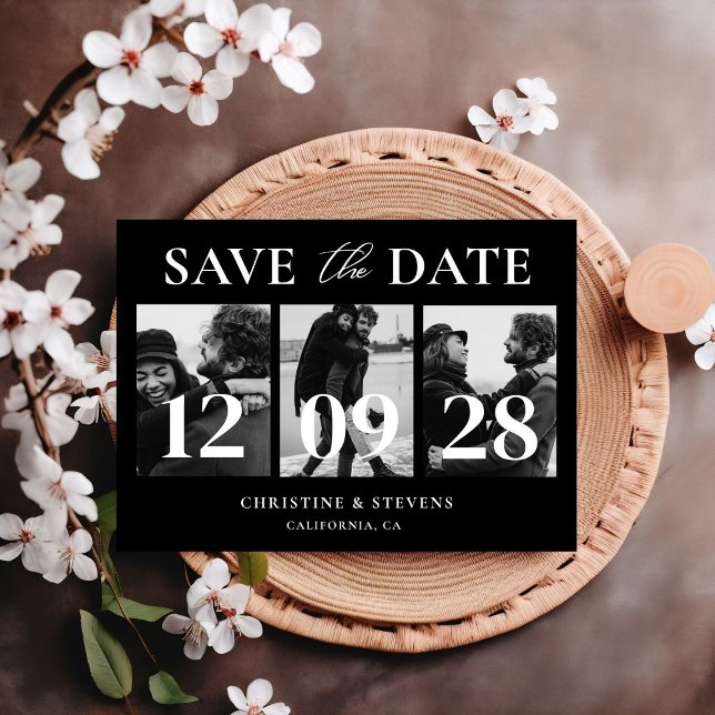 Carte Postale Script Mariage Noir & Blanc Enregistrer La Date Ph (Créateur téléchargé)