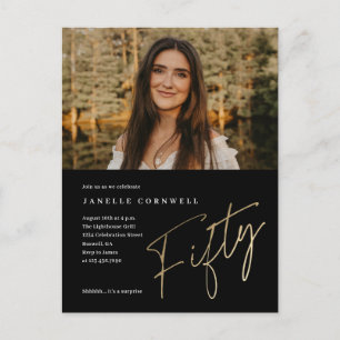 Carte Postale Script minimaliste Gold 50ème photo Anniversaire