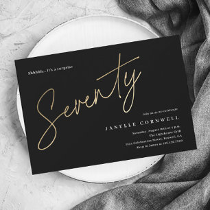 Carte Postale Script minimaliste noir et or 70e anniversaire