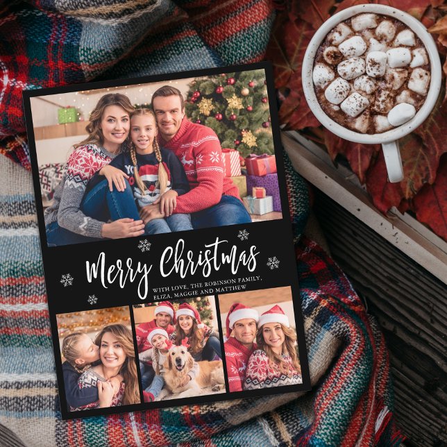 Carte Postale Script moderne Black 4 Photo Collage Noël (Créateur téléchargé)