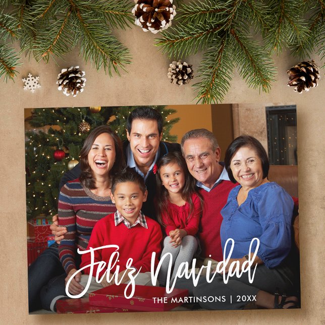 Carte Postale Script moderne de pinceau Feliz Navidad Photo de f (Customize to change your personalized text size or text style.)