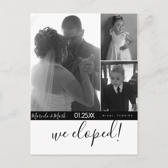 Carte Postale Script moderne Eloped noir blanc photo Collage (Devant)