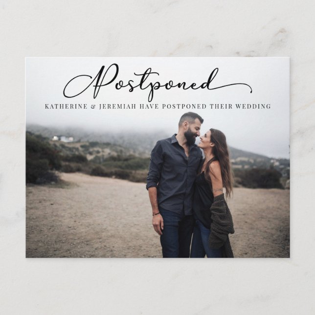 Carte Postale Script moderne Mariage reporté Changer la date (Devant)
