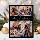 Carte Postale Script moderne noir 5 photo Collage Noël<br><div class="desc">Elégant, moderne noir et blanc 5 Photo Collage de Noël Famille de Noël Cartes postales. Ce modèle festif, minimaliste, fantaisiste cinq (5) photo vacances carte de voeux avec une jolie grille photo collage et dit "Joyeux Noël"! Le texte de salutation "Joyeux Noël" est écrit dans une belle main lettré tourbillonnant...</div>