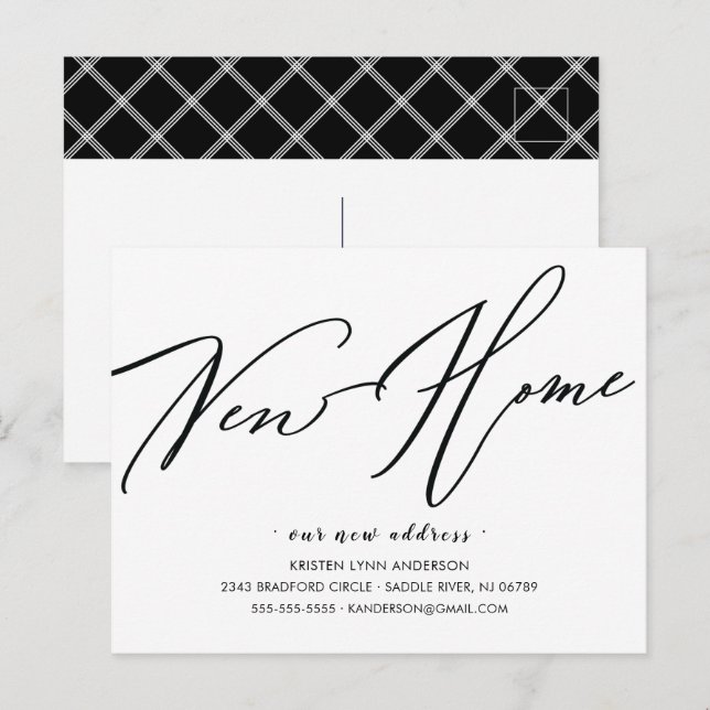Carte Postale Script moderne Nouvelle maison Moteur Faire-part P (Devant / Derrière)