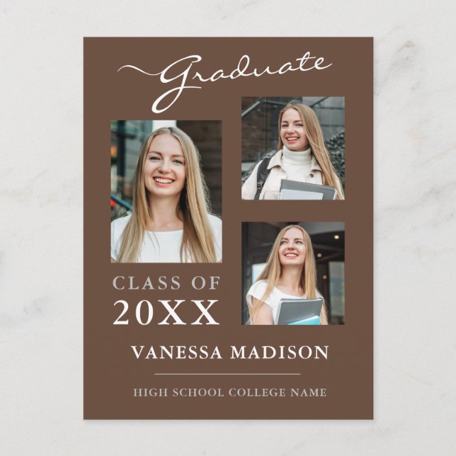 Carte Postale Script moderne Tan Brown Graduate Faire-part (Devant)