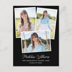 Carte Postale Script noir & blanc moderne Multi Photo Graduation