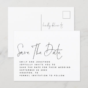 Carte Postale Script noir minimaliste Enregistrer la date