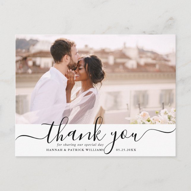Carte Postale Script noir moderne Merci Mariage photo (Devant)