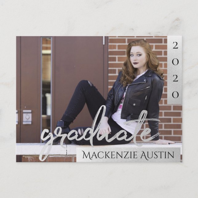 Carte Postale Script Silver Gradué | Invitation photo tendance (Devant)