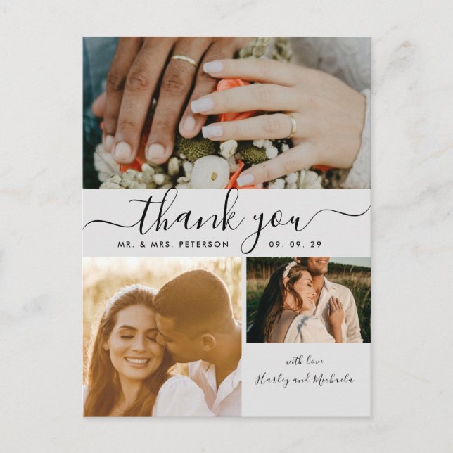 Carte Postale Script simple 4 Photo Collage Mariage Merci P (Devant)