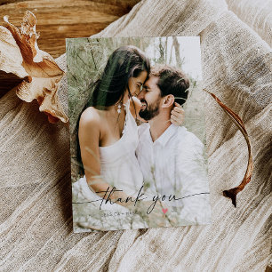 Carte Postale Script simple avec Merci photo Mariage du coeur