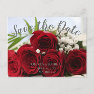 Carte Postale Script simple - roses rouges Enregistrer la date