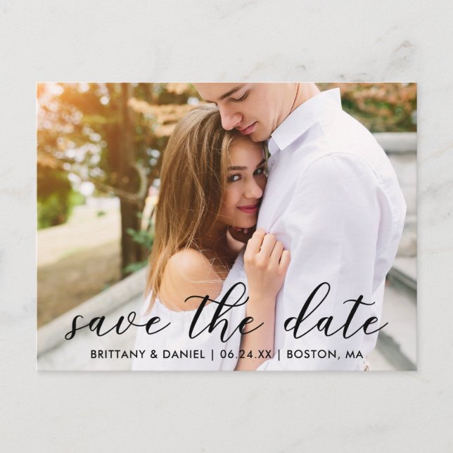 Carte Postale Script tendance moderne Enregistrer la date | Phot (Devant)