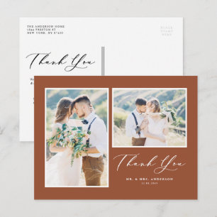 Carte Postale Script Terre Cuite Deux Photo Mariage Merci