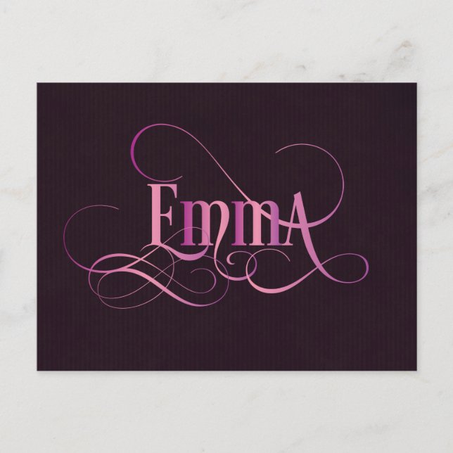 Carte Postale Script Tourbillonnant personnalisé Emma rose sur v (Devant)