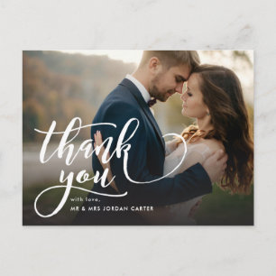 Carte Postale Script Whimsical Full Photo Mariage Merci