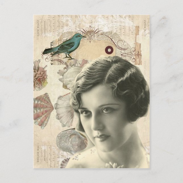 Carte Postale Scripts d'oiseaux Art déco coquillages grande fill (Devant)
