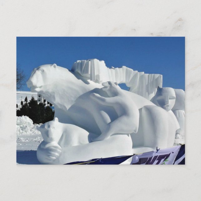 Carte Postale Sculpture de neige à l'ours polaire, Québec, Canad (Devant)