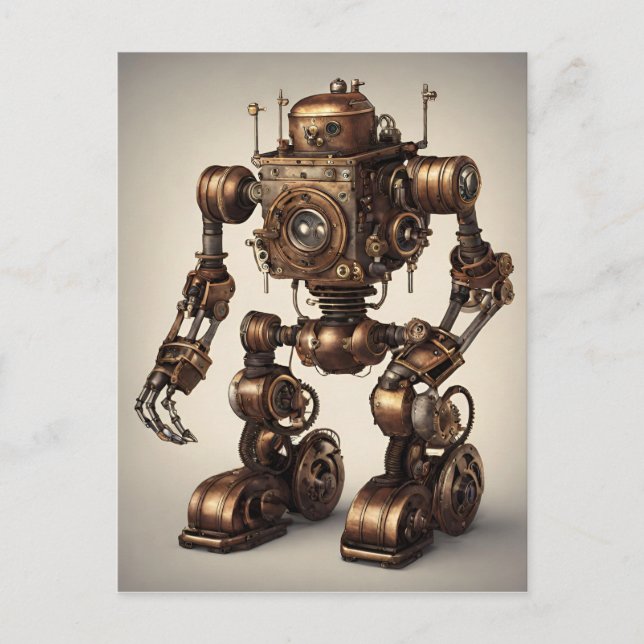Carte Postale Sculpture de robot Steampunk en bronze (Devant)