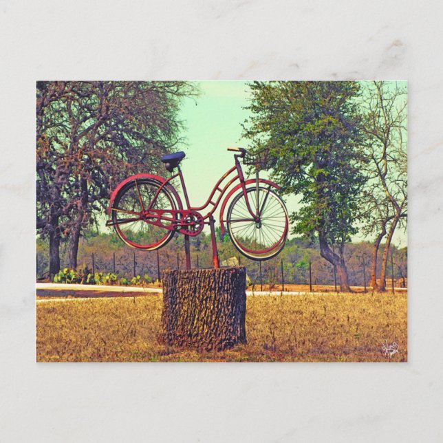 Carte Postale Sculpture de vélo sur Kneese Rd., Crabapple, TX (Devant)