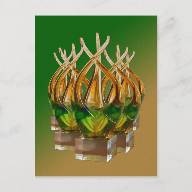 Carte Postale Sculpture de verre en vert et brun (Devant)