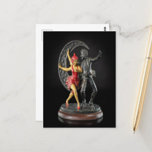 Carte Postale Sculpture en fer fondu d'un Jester et Flapper des 
