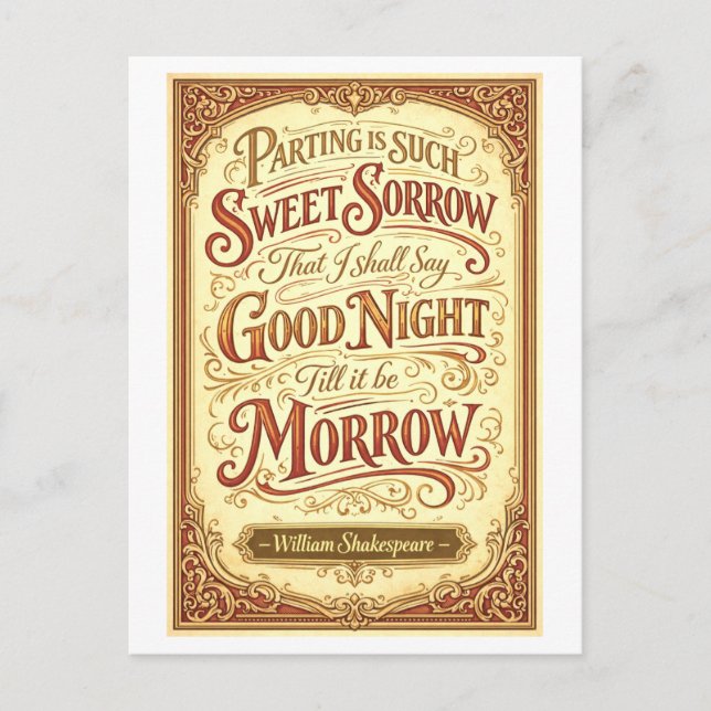 Carte Postale "Se quitter est une si douce douleur" Shakespeare (Devant)