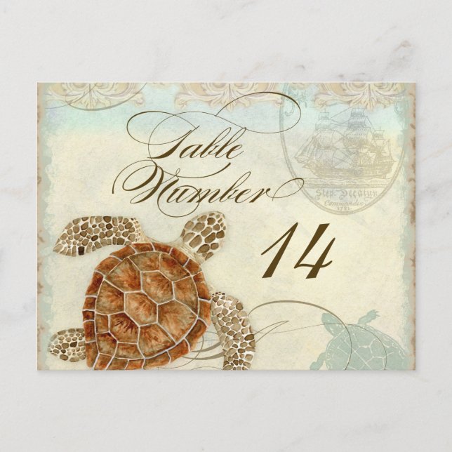 Carte Postale Sea Turtle Modern Coastal Ocean Beach Swirls (Devant)