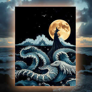 Carte Postale Sea Witch Mystical Ocean Waves Pleine lune & Serpe