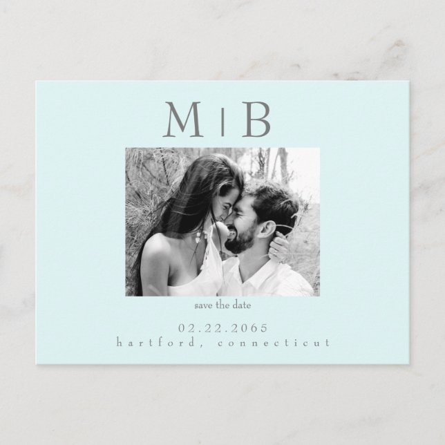 Carte Postale Seafoam B/W Couple Photo Wedding Enregistrer la da (Devant)