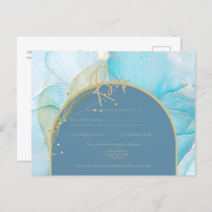 Carte Postale Seaglass INK Turquoise Aqua Blue Gold Wedding RSVP