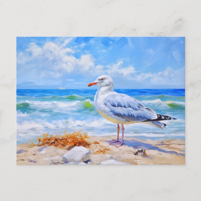 Carte Postale Seagul sur la plage de mer baltique. art impressio (Devant)